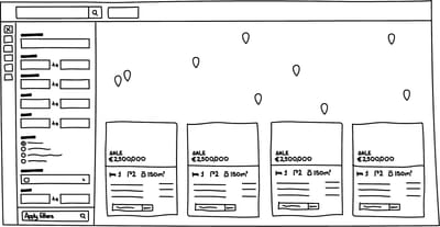 Cleaned-up digital version of the paper wireframe, tidied for sharing early ideas with the product team.