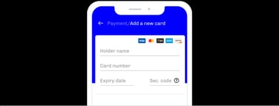 Form inputs laid out in a credit-card-like arrangement instead of a literal card mockup