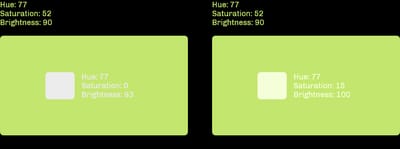 The same layout on a green background compared with an unsaturated gray and a slightly saturated gray